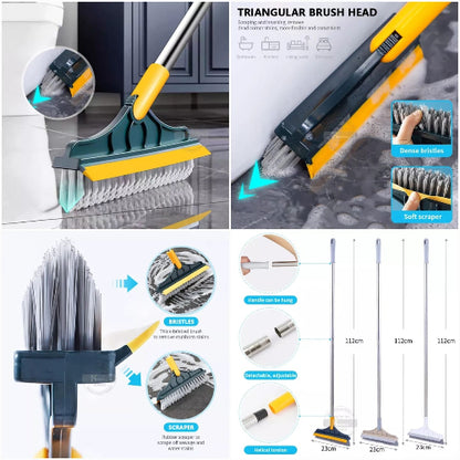 Floor Scrub Brush 2 In 1 Cleaning Brush Long Handle Removable Wiper Magic Broom Brush Squeegee Tile Kitchen Cleaning Tools