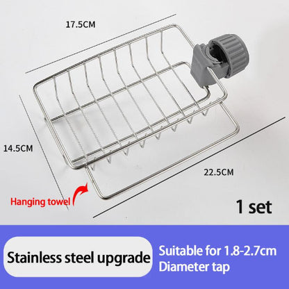 Kitchen Stainless Steel Sink Drain Rack Sponge Holder Stainless Steel Faucet Storage Rack Adhesive Sink Caddy Organizer for Brush Towel Shower Soap Dish for Bathroom Kitchen Hanging Storage Accessories