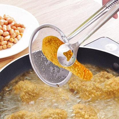 Fry Tool Filter Spoon Strainer With Clip Oil Frying BBQ Filter Stainless Steel Mesh Strainer Kitchen Tool Frying Mesh Colander Quick Strain Stainless Steel Tong Colander