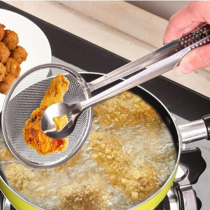 Fry Tool Filter Spoon Strainer With Clip Oil Frying BBQ Filter Stainless Steel Mesh Strainer Kitchen Tool Frying Mesh Colander Quick Strain Stainless Steel Tong Colander