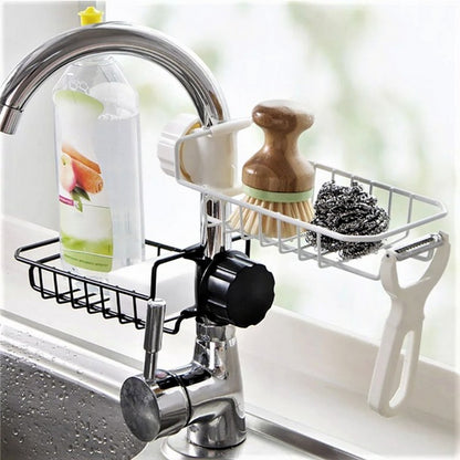 Kitchen Stainless Steel Sink Drain Rack Sponge Holder Stainless Steel Faucet Storage Rack Adhesive Sink Caddy Organizer for Brush Towel Shower Soap Dish for Bathroom Kitchen Hanging Storage Accessories