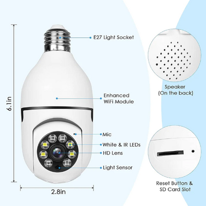 V380 Full HD 1080P Wireless LED PTZ IP Bulb Camera With NIGHT VISION, Wide Angle, Two-way Audio